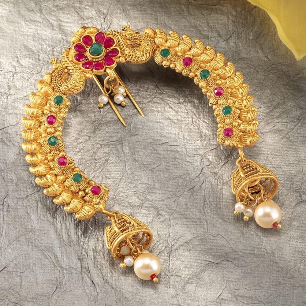 Faux Pearl Kundan Brooch Pin Gold Tone Peacock Ethnic Jewelry Gift for Women - Picture 3 of 5